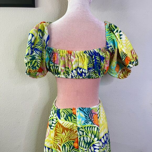 STAUD Dress Coliseum Tropical Printed Linen Cut Out Maxi Dress Multi Size 6 - Picture 8 of 13